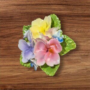 Thorley “bone china” flower brooch  pin multicolor floral   pink purple 2"